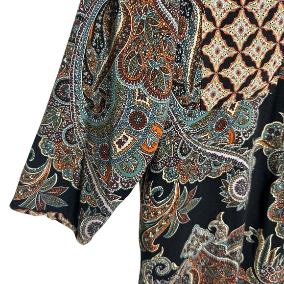 Anthropologie Fig & Flower Top Womens Sz Medium Black Artsy Boho Tunic Floral - Picture 6 of 13